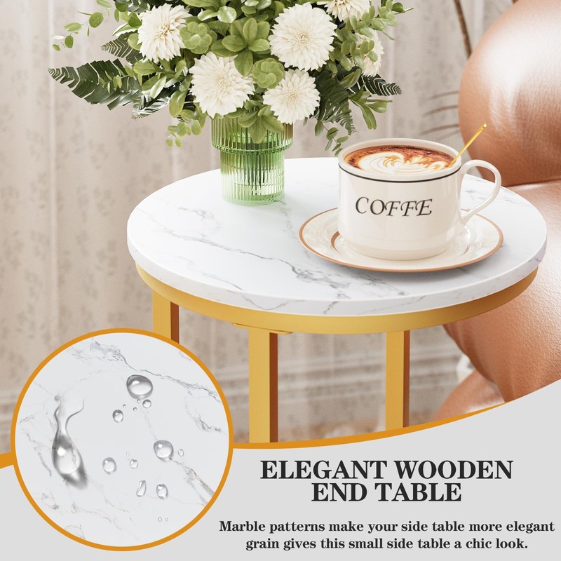 Katrawu C Shaped end Table,Wood Round Side Table for Couch,Small