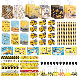 Halema 96pcs Construction Birthday Party Supplies, Construction Party Favors For Kids Mini Excavator Truck Keychain Slap Bracelet Sticker Construction Themed Party Favors Bags Available For 12 People