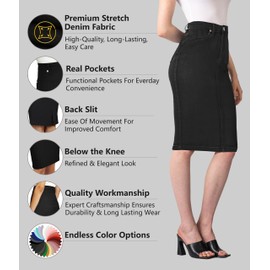 Lexi Womens Stretch Pencil Skirts with Functional Pockets, A Line & Destructed Mini Denim Skirts, Sks19410-black, 14 Plus