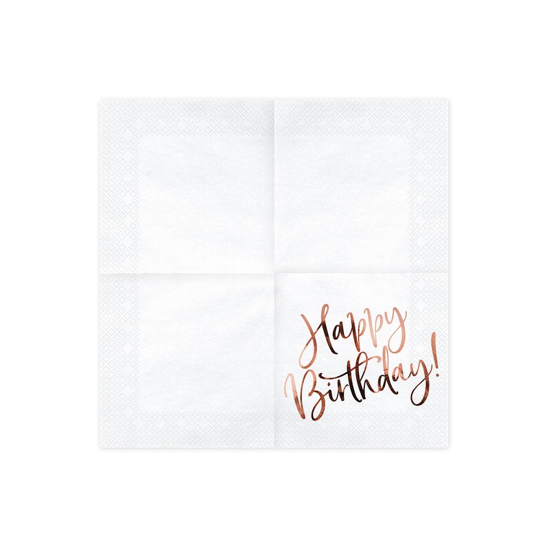PartyDeco Happy Birthday White Napkins 33 x 33 cm Pack