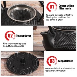 Cast Iron Teapot, 0.3L Household Teapot with Strainer Modeled After a Japanese Tea Kettle, Plum Blossom Braided Iron Tea Set, 0.3L Teapot with Strainer Made of Cast Iron
