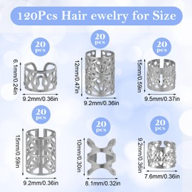 120 Pcs Hair Jewelry for Women Braids Accessories Silver Hair Charms Clips Adjust Hair Cuffs Charms Rings Jewels Loc Accessories for Men Dreadlock Decorations for Black Women