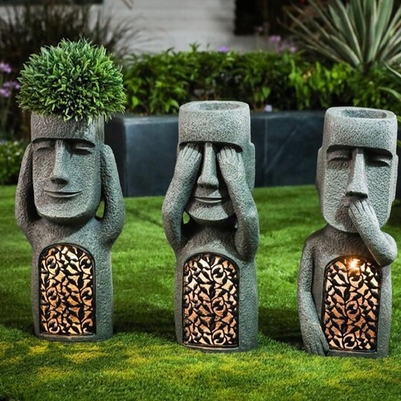 Whbbbj Easter Island Head Sculpture, Moai Statue Planter, Moai Solar