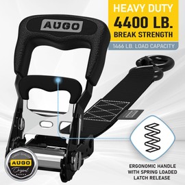 Augo Heavy Duty Ratchet Straps & Soft Loops – Pack of 4 Extra Strong 1.5” by 10’ Ratchet Straps w/S-Hook Safety Latches & 2 Soft Loop Tie Downs – 4400Lb Break Strength for Motorcycles, ATVs, Etc.…