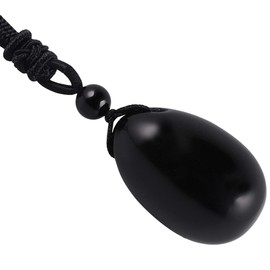 TUMBEELLUWA Carved Stone Egg Shape Necklace Chakra Quartz Pendant with Cord Amulet Healing Crystal Jewelry for Unisex,Obsidian