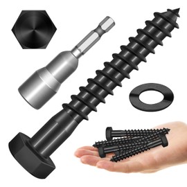 (10Sets) 3/8" x 2-1/2" Hex Head Lag Bolts, Heavy Duty Lag Screws with Washers, 304 Stainless Steel Bolts 18-8, Lag Screws Wood Screws, Partial Thread Black Oxide, 3/8 Bolt by Mywish