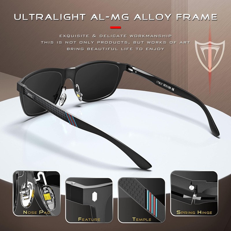 ATTCL Men's Driving Classic Polarized Sunglasses Al-Mg Metal Frame Ultra