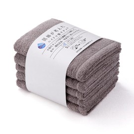 Hydrogin Chitan 61-5039300 Voluminous Face Towels, Set of 5, Gray, Antibacterial, Odor Resistant, Doctor Inspired, Absorbent, Approx. 13.4 x 31.5 inches (34 x 80 cm)