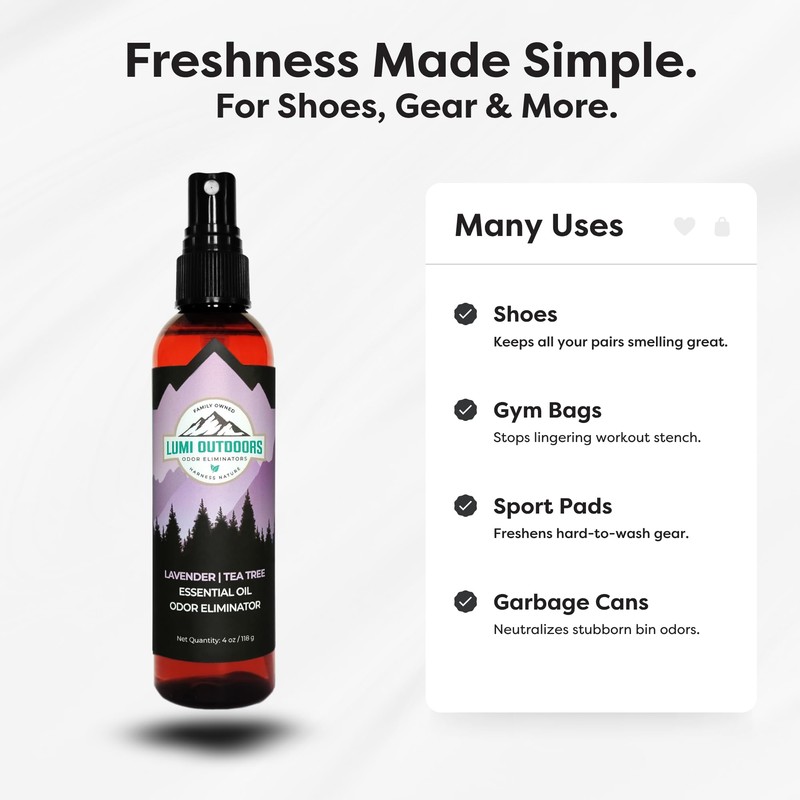 Lumi Outdoors Natural Shoe Deodorizer Spray & Odor Eliminator -