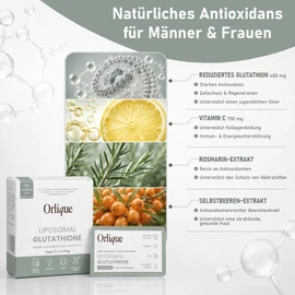 Liposomal Glutathione with Vitamin C - 30 Sachets - 400 mg L-Gluthation & 700 mg Vitamin C Liquid Per 10 ml - Antioxidant for Immune System, Cell Protection, Detoxification & Energy - Vegan & Lab Tested