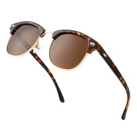 Retro Semi-Rimless Polarized Sunglasses for Men Women Driving Sun glasses 100% UV Blocking(Tortoise Frame/Brown Lens)