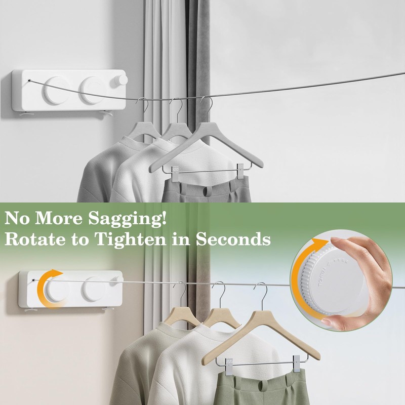 Danpoo Retractable Clothesline, Anti-Sag Adjustable Knob Heavy-Duty Clothes Line for