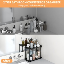Bethom 2 Tier Bathroom Organizer Countertop, Bathroom Counter Organizer, Small Vanity Shelf Skin Care Countertop Organizers and Storage Makeup for Dresser, (Black)