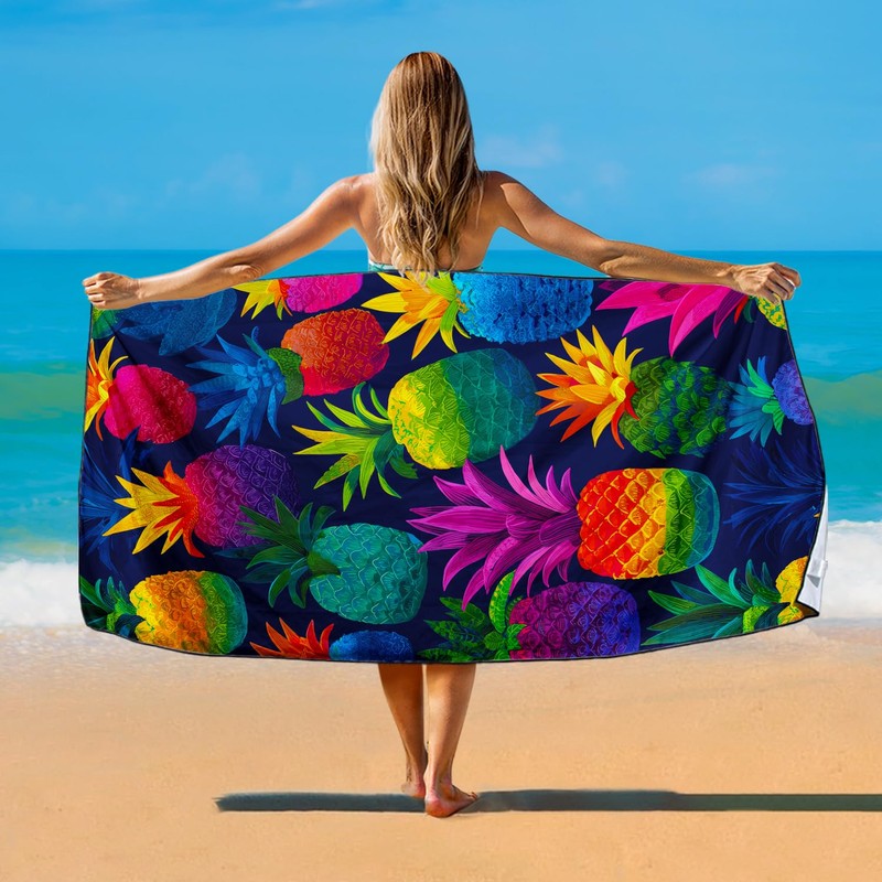 Violetpos Rainbow Pineapple Beach Towel, Extra Large 180x90 cm 250GSM