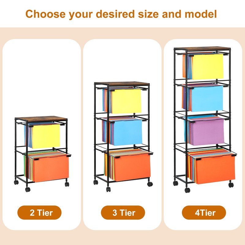 TQVAI Rolling File Carts with Wheels, 4 Tier Letter Legal