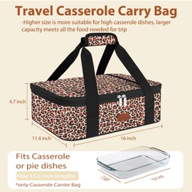 iaodia Insulated Casserole Carrier Bag, Expandable Thermal Food Carrier Insulated Travel Carry Bag for Hot or Cold Food for Picnic Cookouts Potluck Parties Fits 9" x 13" Baking Dish (Leopard)