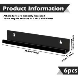 Vinyl Record Wall Mount Plate Shelf, Pack of 6 Acrylic Record Shelves, 30.5 x 4.3 x 4.3 cm Record Stand with Wall Screws Vinyl Record Rack Acrylic Album Record Holder Wall for CD Photo