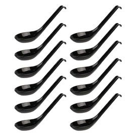 Thunder Group 7200BK-12S Astragalus Soup Spoons, 6.0 inches (15.2 cm), Set of 12, Hooked, Curry, Ramen, Fried Rice, Melamine Tableware, Dishwasher Safe, Crack-Resistant, Commercial Use, Black