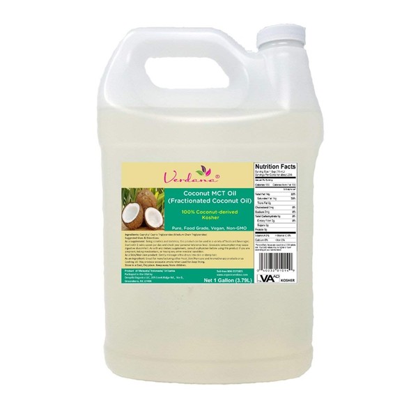 Verdana Coconut MCT Oil – Fractionated – Genuine 100% Coconut Derived– Kosher Certified Food Grade – Pure- Vegan – Non GMO– Used for Keto, Paleo, Sports Nutrition, Aromatherapy, Massage – (1 Gallon)