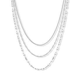 SKENUDY Silver Necklace for Women Non Tarnish,Waterproof Stainless steel,Silver Women's Stacking Necklace,Gift Essentials for Women