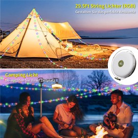 HAMLITE HAMLITE Camping Lichterkette Aufrollbar, 3-in-1 Usb Wasserdichte Tragbare LED Campinglampe 9M, Lichterkette Au?enbereich Fr Outdoor Camping Hof Dekor Lichterkette,Weihnachtsdeko