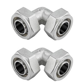 Jingzan 2PCS 3/4" Elbow Air Piping Fittings, Brass-Nickel Plated 3/4" Equal Elbow Air Tubing Fittings Compatible with Maxline Shop Garage Compressed Air lineTube System Kit