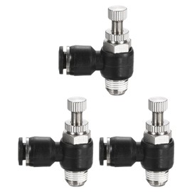 sourcing map 3pcs SL6-NPT1/8 Air Flow Control Valve Push to Connect Fitting 1/4 Inch OD 1/8 Inch NPT 90 Degree Elbow Air Hose Control Valve Fitting Push Lock, Black