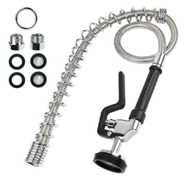 Commercial Pre-Rinse Spray Valve with 44inch Flexible Hose & Overhead Spring High Pressure Dish Sink Sprayer Heavy Duty Stainless Steel Easy to Install Ideal for Restaurants and Home Kitchens(Black)