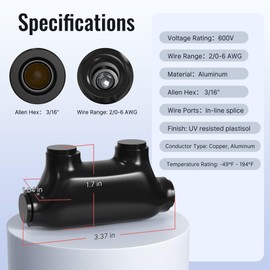 RVBOATPAT Insulated Inline Splice Connector 2/0-6 Gauge Wire Connectors Aluminum to Copper Wire Connectors 7/32" Slotted Allen Hex Insulated Cable Connectors - 5 Pack