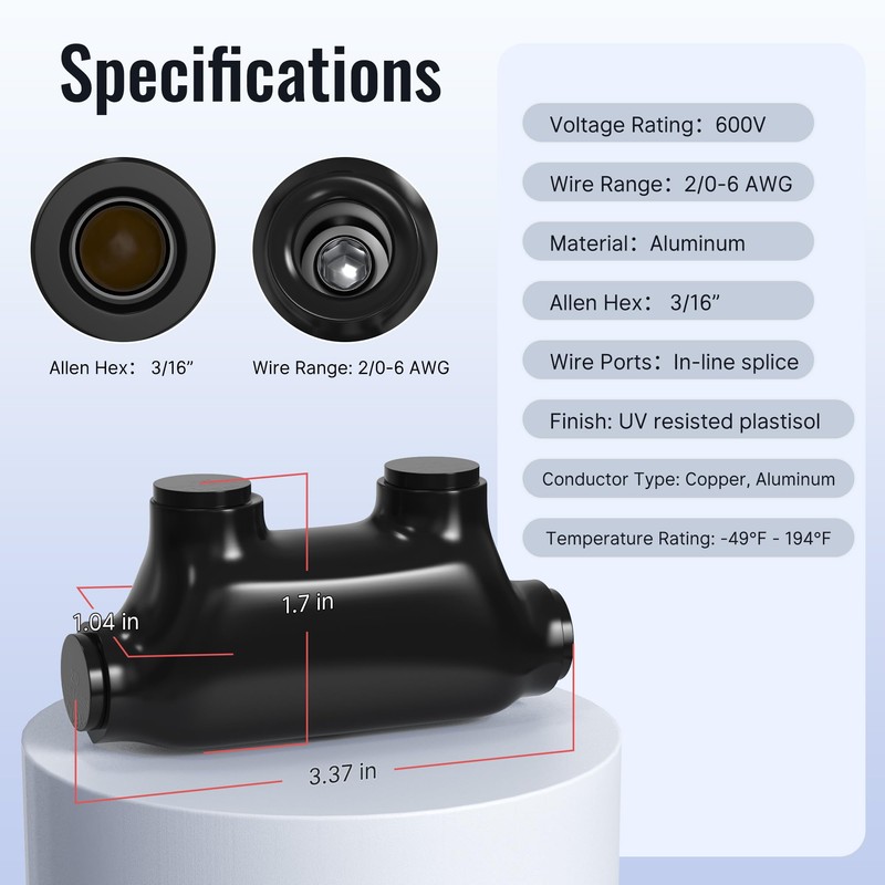 RVBOATPAT Insulated Inline Splice Connector 2/0-6 Gauge Wire Connectors Aluminum