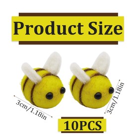 WeddHuis Pack of 10 Mini Bee Decoration, Felting Wool, Felt Bees, Small Bee Figures, Felted Bee Embellishments for Baby Shower Costume, DIY Craft, Pendant, Wall Hat Decoration