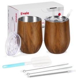 Livole Stainless Steel Tumbler, Vacuum Insulated, Cold Insulated, Heat Retention, Double Wall Construction, Lid Included, No Spills, Straw Included, 11.8 fl oz (350 ml), Set of 2, Pair Tumblers,