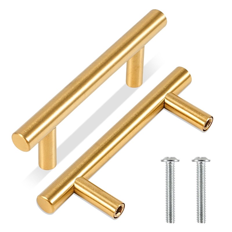TRIXES 20PK Gold Cabinet Handles Gold Stainless Steel T Bar