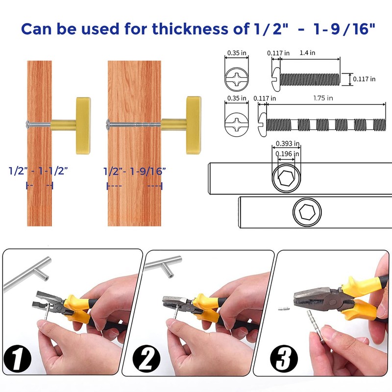 Ravinte 1 Piece Gold T Bar Cabinet Knobs 2 Inch