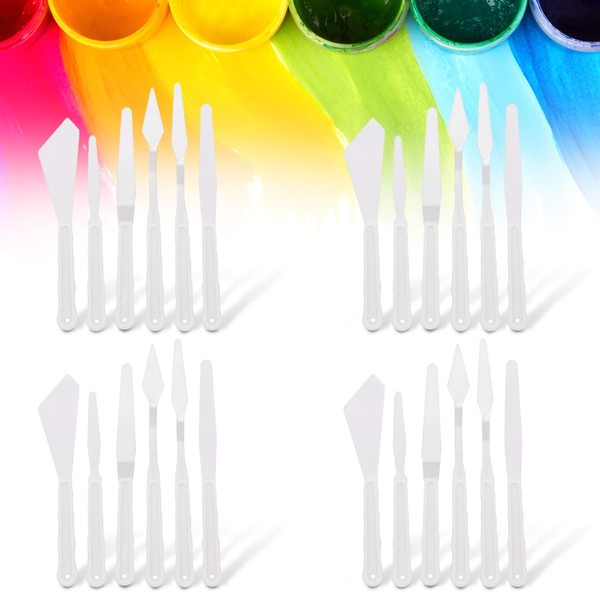 AUEAR, 4 Sets 24 Pack Plastic Spatula Palette Knives Bulk Thin and Flexible Art Knife Tools Six Different Styles for Oil Painting