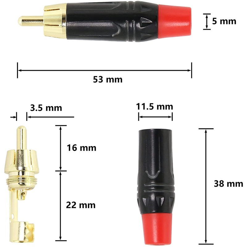 Gold-Plated RCA to Bare Wire Speaker Cable - 14AWG OFC