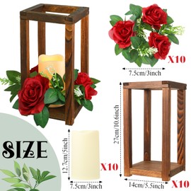 Hushee 30 Pcs Integrated Wedding Lantern Centerpiece Rustic Wooden Holder with Candles and Rings Farmhouse Candle Lantern Decor for Home Valentine Wedding Party Table Decor (Brown and Red)