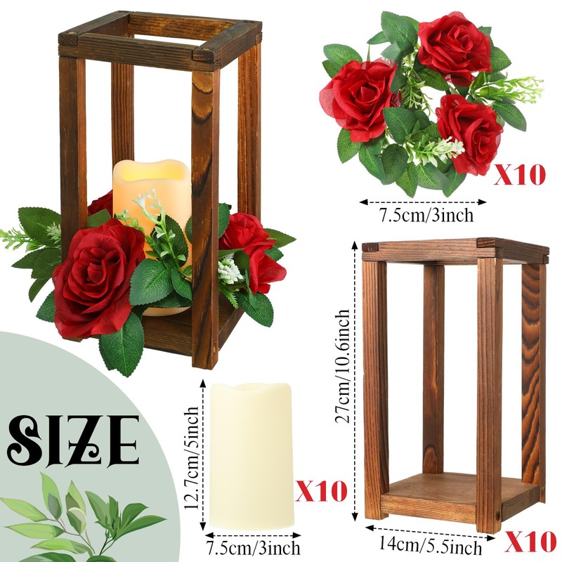 Hushee 30 Pcs Integrated Wedding Lantern Centerpiece Rustic Wooden Holder