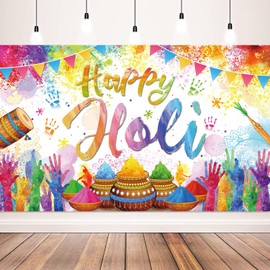 Happy Holi Backdrop Banner 71"X43" Holi India Festival Decorations Indoor Outdoor Colorful Holi Wall Background Party Supplies