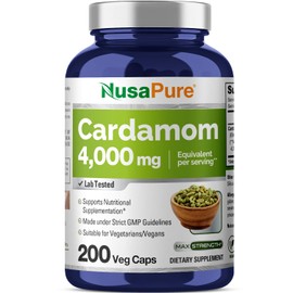NusaPure Cardamom 4:1 Extract, 1000 mg Equivalent to 4,000mg 200 Vegetarian Capsules (Non-GMO, Vegan)
