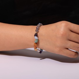 XHUUU Moonstone Beaded Bracelets 7 Chakra Tumbled Crystals Stretch Bracelets for Women June Birthstone Jewelry Meaningful Gifts