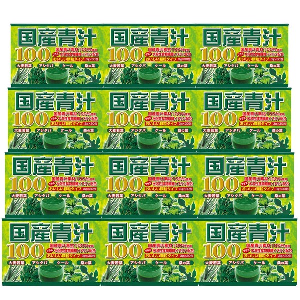 Japanese Green Juice, Set of 12, 180-360 Day Supply, 0.1 oz (3 g) x 30 Packs, Barley Waka, Asuka Leaves, Mulberry Leaves, Kale Packing, Powder, Powder