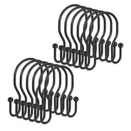 TELAIN Shower Curtain Hooks, Black, Premium Metal, Double-Sided, Rustproof and Smooth, Pack of 12 Curtain Rings for Bathroom and More