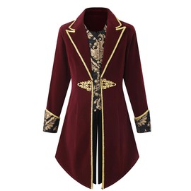 SUPLEAP Womens Victorian Renaissance Jacket Steampunk Costume Dress Medieval Tailcoat Pirate Coat (Red, Small)