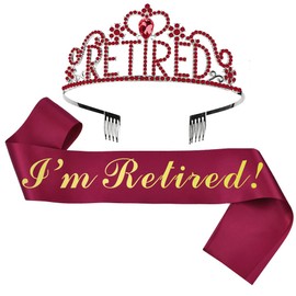 GotGala Retirement Tiara and Sash Set Retirement Party Decorations Retirement Gifts for Women Set Maroon & Gold Glittery Stain Sash Crystal Crown for Women Retirement Decorations