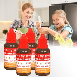 Fruit Fly Trap Refill Liquid Replacement Only 4 Packs- Red Liquid Fly Traps for Indoors- Safe Near Pets,Food and Kids- Fruit Fly Lure Refill Liquid Trap Easy to Use Fly Traps for House