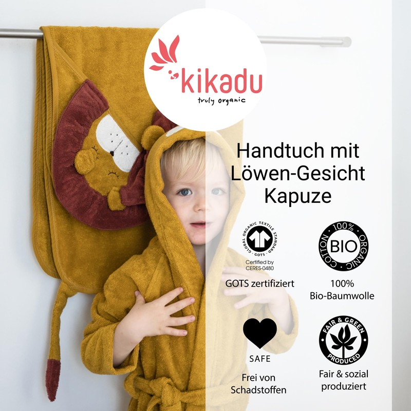 kikadu Kapuzenhandtuch Löwe - Kinderhandtuch mit Kapuze aus 100% GOTS-zertifizierter