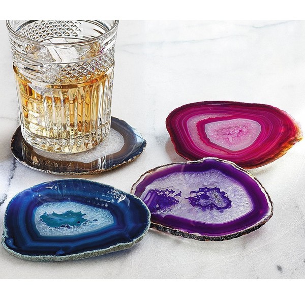 Yogavni Natural Agate Coasters with Rubber Bumpers - AS103, Large (4-5 inch), Assorted Colors (4 pcs)