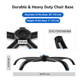 MASTERY MART Heavy Duty Office Chair Base Replacement, 2500 Lbs, 28"(70 cm), Metal Desk Chair Base Replacement Parts with Universal Gas Cylinder Hole and Casters Sockets, Matte Black