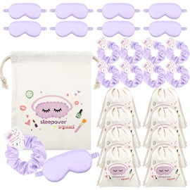 Bunnycool 24 Pcs Sleepover Party Supplies Birthday Party Favor with Satin Eye Mask Satin Hair Scrunchies(Purple)
